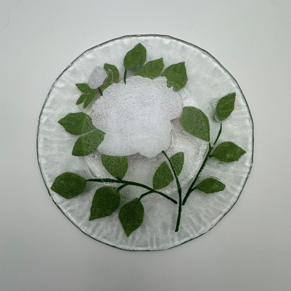 Sydenstricker Fused Glass Pink Rose Plates Set of 4 Signed Syd Cape Cod 8.25in - Picture 4 of 12